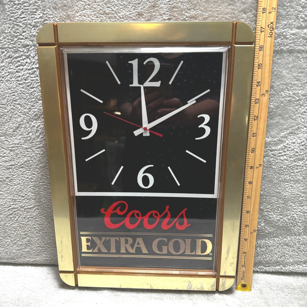 Vintage Coors Extra Gold Beer Wall Clock Gold Frame Black Face Tested Works - Picture 4 of 8